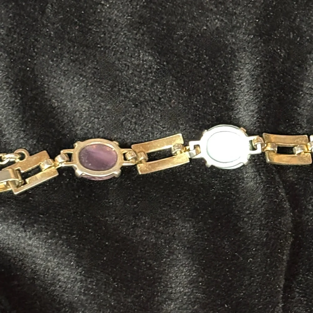 Pastel multi stone gold bracelet with security chain clasp 7" long - Picture 6 of 10